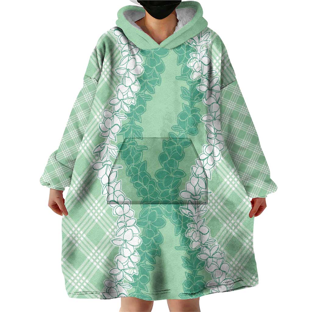 Hawaii Aloha Plumeria Lei Mint Palaka Wearable Blanket Hoodie LT7 - Polynesian Pride