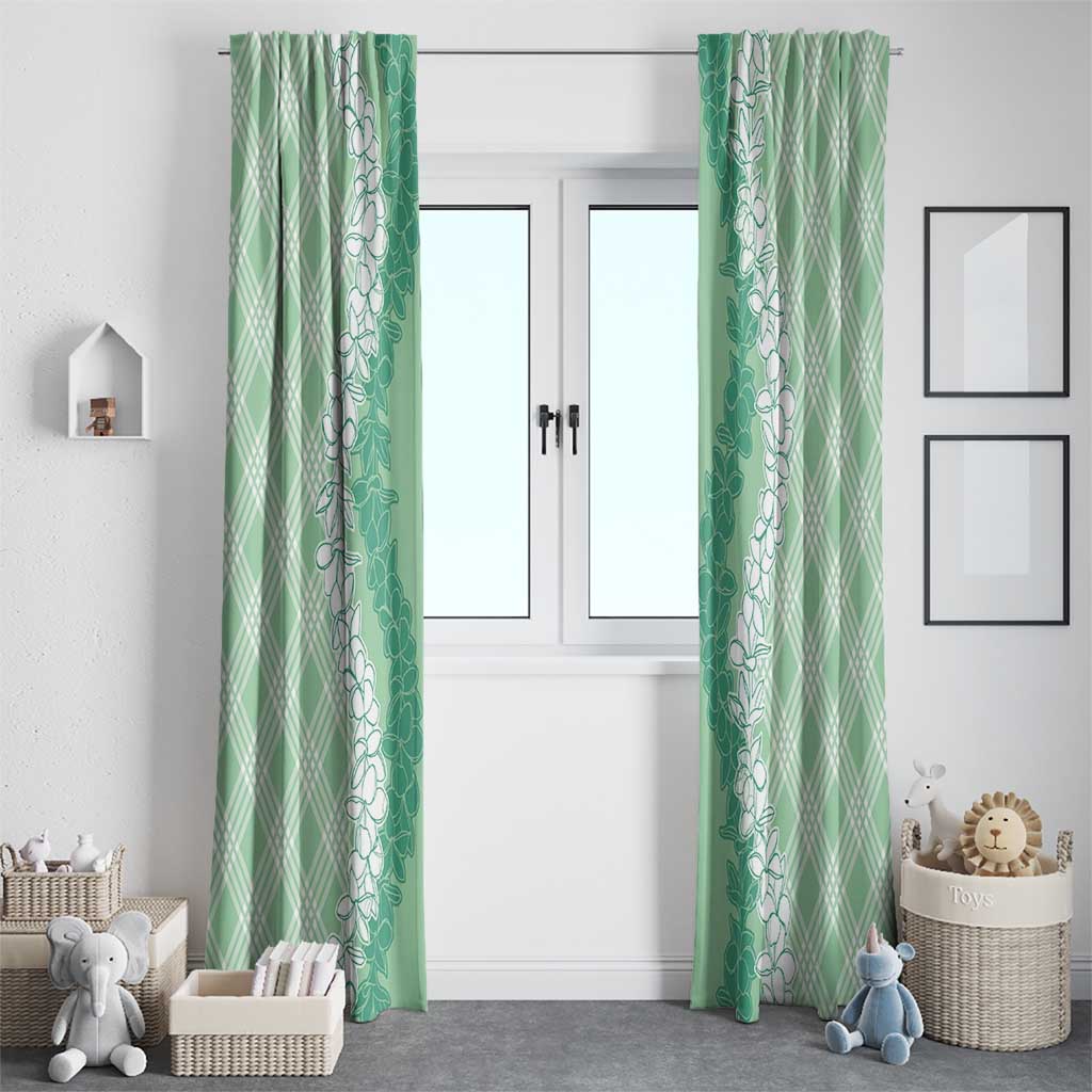 Hawaii Aloha Plumeria Lei Mint Palaka Window Curtain - Polynesian Pride