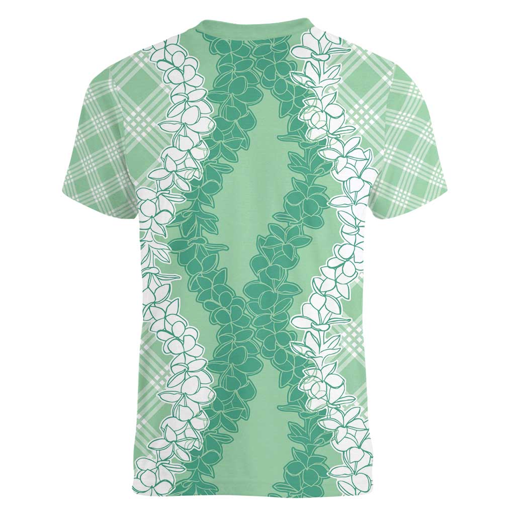 Hawaii Aloha Plumeria Lei Mint Palaka Women V-Neck T-Shirt LT7 - Polynesian Pride