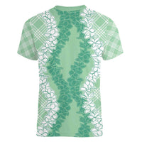 Hawaii Aloha Plumeria Lei Mint Palaka Women V-Neck T-Shirt LT7 - Polynesian Pride