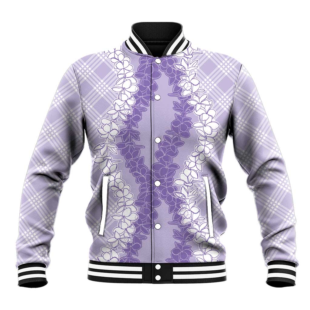 Hawaii Aloha Plumeria Lei Lavender Palaka Baseball Jacket LT7 Unisex Lavender - Polynesian Pride