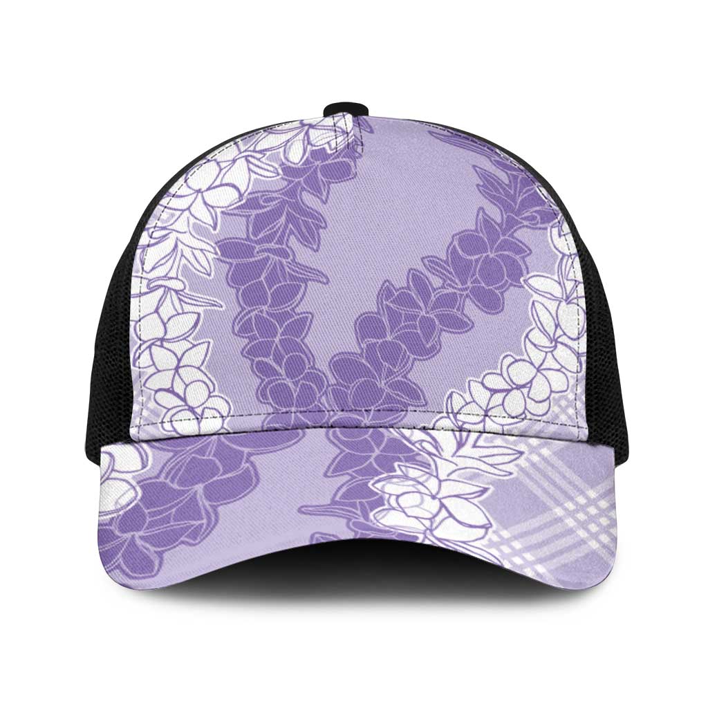 Hawaii Aloha Plumeria Lei Lavender Palaka Baseball Net Cap - Polynesian Pride