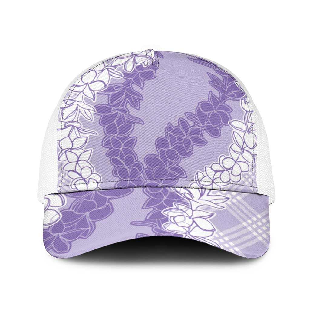Hawaii Aloha Plumeria Lei Lavender Palaka Baseball Net Cap - Polynesian Pride