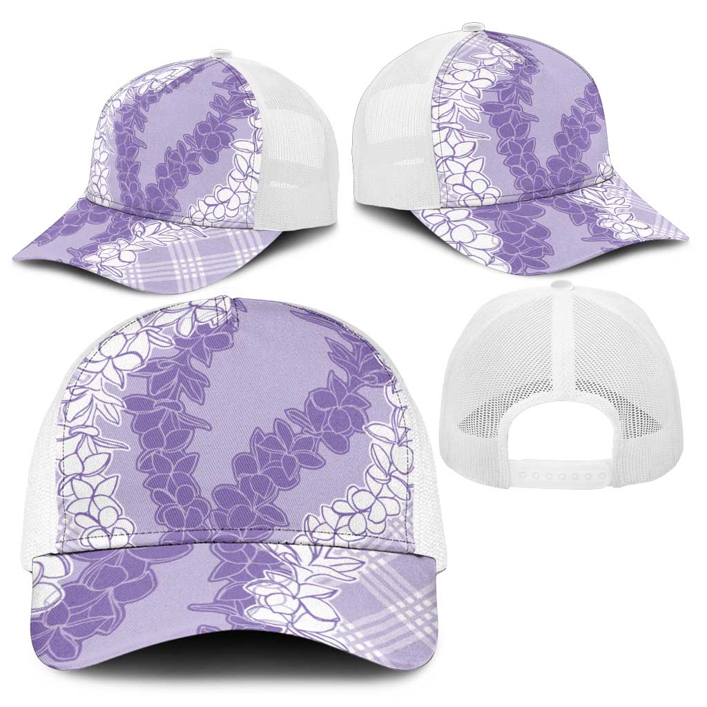 Hawaii Aloha Plumeria Lei Lavender Palaka Baseball Net Cap - Polynesian Pride