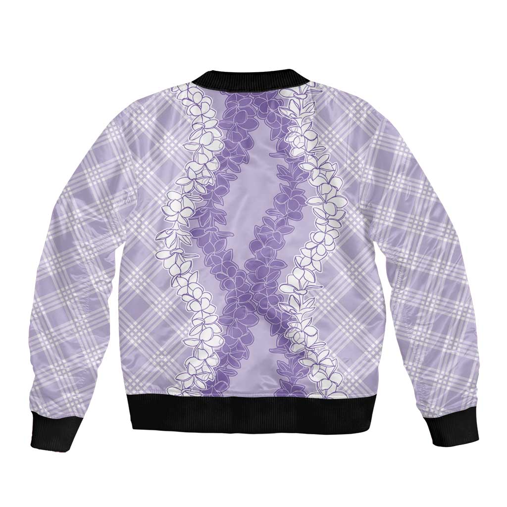 Hawaii Aloha Plumeria Lei Lavender Palaka Bomber Jacket - Polynesian Pride
