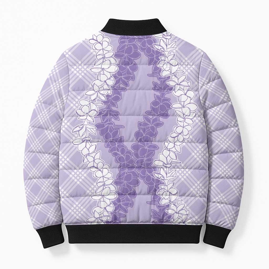 Hawaii Aloha Plumeria Lei Lavender Palaka Bomber Puffer Jacket LT7 - Polynesian Pride