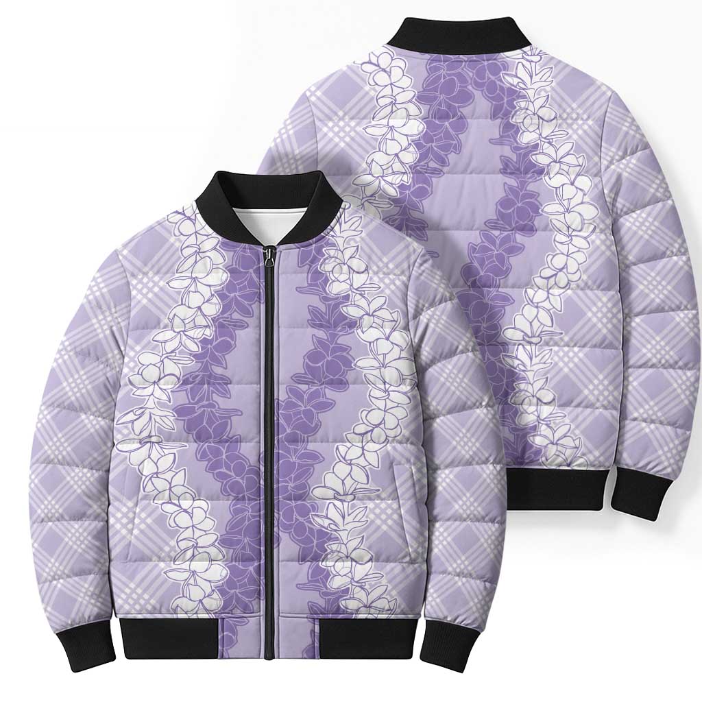 Hawaii Aloha Plumeria Lei Lavender Palaka Bomber Puffer Jacket LT7 - Polynesian Pride