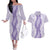 Hawaii Aloha Plumeria Lei Lavender Palaka Couples Matching Off The Shoulder Long Sleeve Dress and Hawaiian Shirt - Polynesian Pride