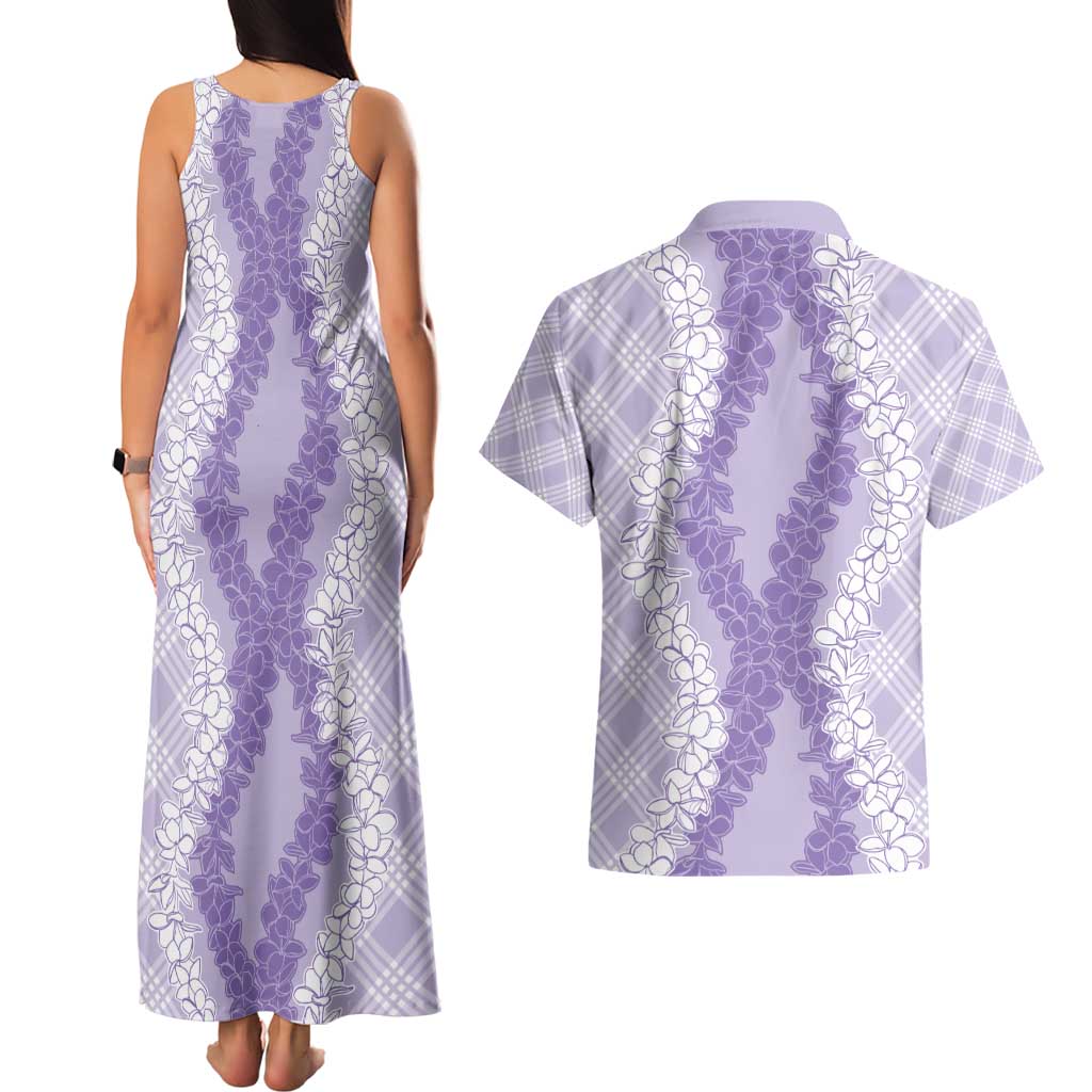Hawaii Aloha Plumeria Lei Lavender Palaka Couples Matching Tank Maxi Dress and Hawaiian Shirt - Polynesian Pride