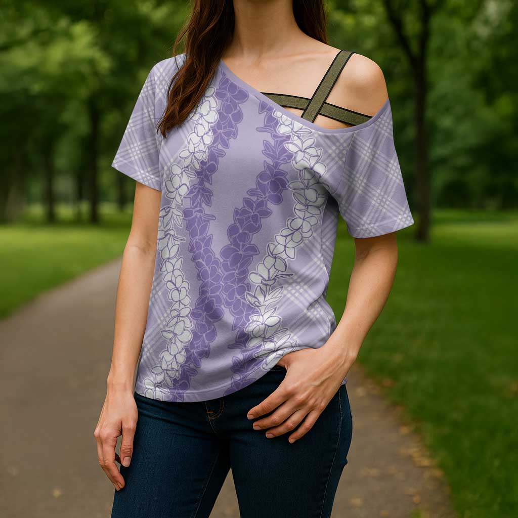 Hawaii Aloha Plumeria Lei Lavender Palaka Cross Shoulder Shirt - Polynesian Pride