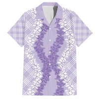 Hawaii Aloha Plumeria Lei Lavender Palaka Family Matching Long Sleeve Bodycon Dress and Hawaiian Shirt - Polynesian Pride