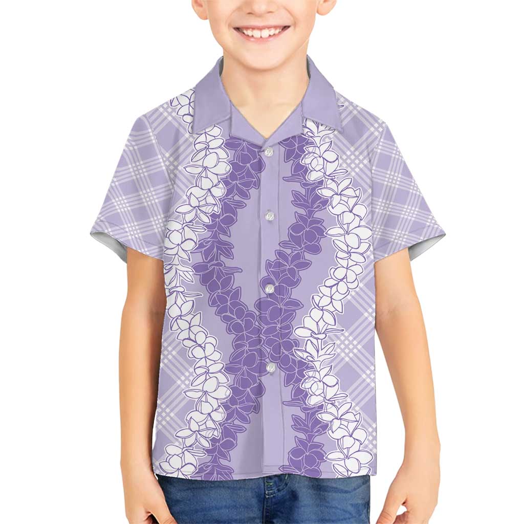 Hawaii Aloha Plumeria Lei Lavender Palaka Family Matching Long Sleeve Bodycon Dress and Hawaiian Shirt - Polynesian Pride