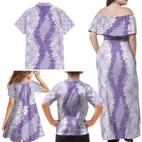 Hawaii Aloha Plumeria Lei Lavender Palaka Family Matching Off Shoulder Maxi Dress and Hawaiian Shirt - Polynesian Pride