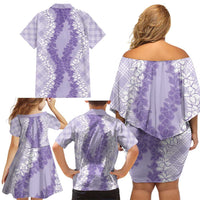 Hawaii Aloha Plumeria Lei Lavender Palaka Family Matching Off Shoulder Short Dress and Hawaiian Shirt - Polynesian Pride