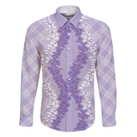 Hawaii Aloha Plumeria Lei Lavender Palaka Family Matching Off Shoulder Short Dress and Hawaiian Shirt - Polynesian Pride