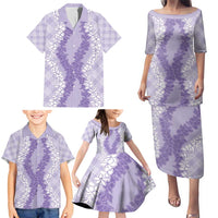Hawaii Aloha Plumeria Lei Lavender Palaka Family Matching Puletasi and Hawaiian Shirt - Polynesian Pride