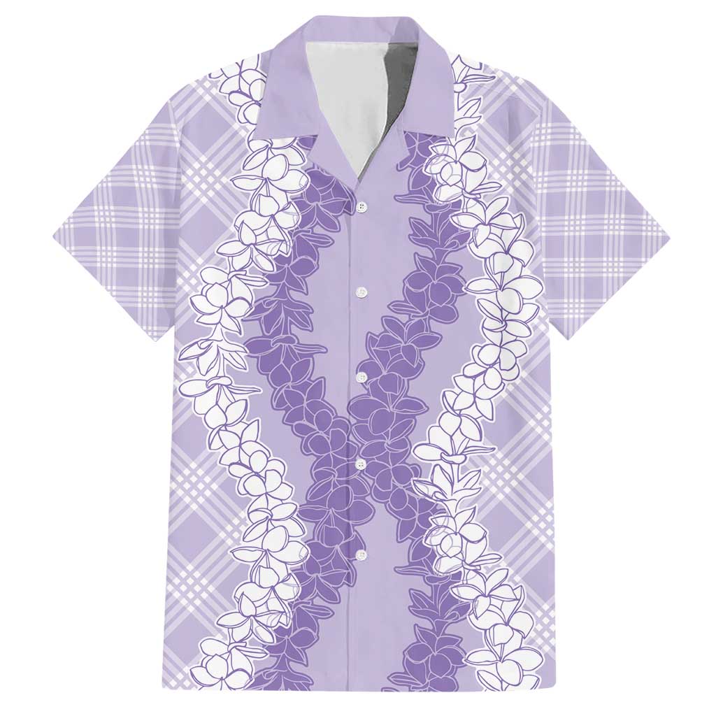 Hawaii Aloha Plumeria Lei Lavender Palaka Family Matching Short Sleeve Bodycon Dress and Hawaiian Shirt - Polynesian Pride