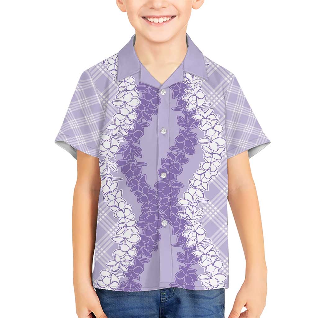 Hawaii Aloha Plumeria Lei Lavender Palaka Kid Hawaiian Shirt - Polynesian Pride