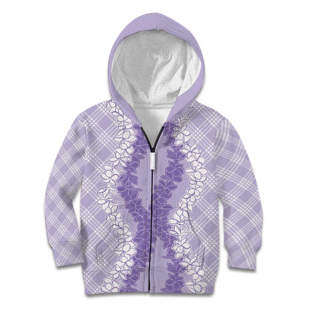 Hawaii Aloha Plumeria Lei Lavender Palaka Kid Hoodie - Polynesian Pride
