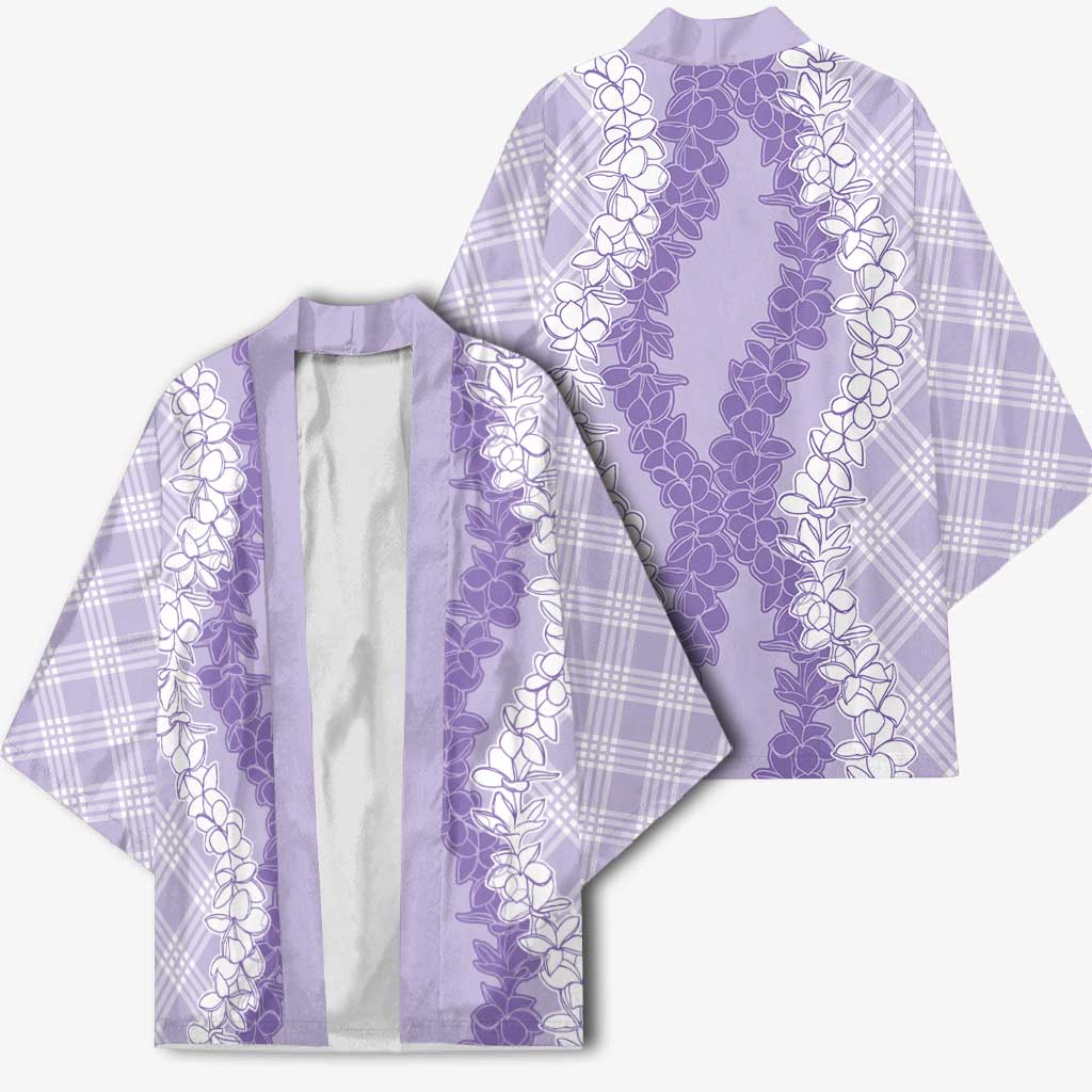 Hawaii Aloha Plumeria Lei Lavender Palaka Kimono - Polynesian Pride