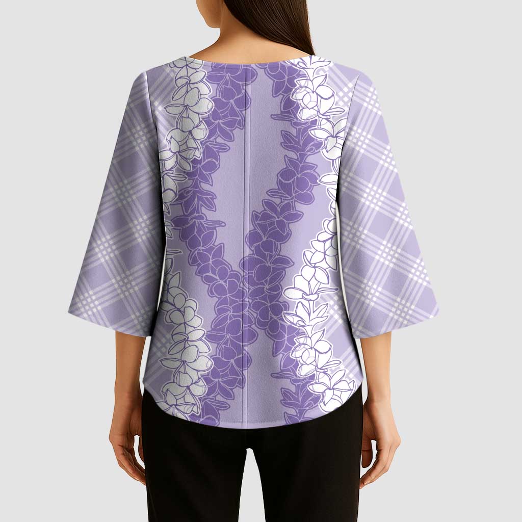 Hawaii Aloha Plumeria Lei Lavender Palaka Kimono Sleeve Blouse - Polynesian Pride