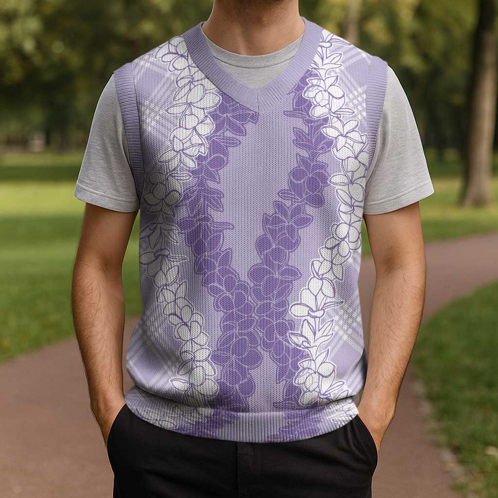 Hawaii Aloha Plumeria Lei Lavender Palaka Christmas Knitted V-Neck Vest - Polynesian Pride