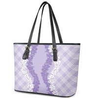 Hawaii Aloha Plumeria Lei Lavender Palaka Leather Tote Bag - Polynesian Pride