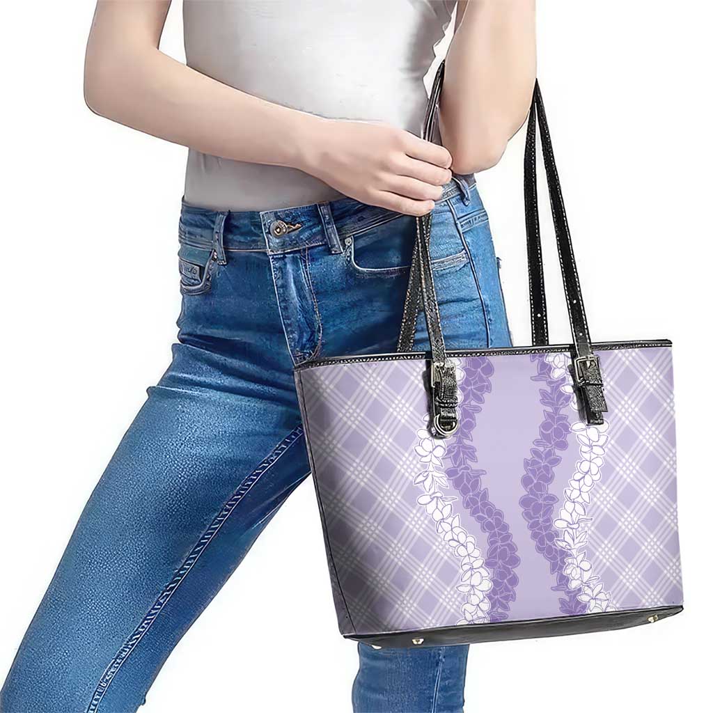 Hawaii Aloha Plumeria Lei Lavender Palaka Leather Tote Bag - Polynesian Pride
