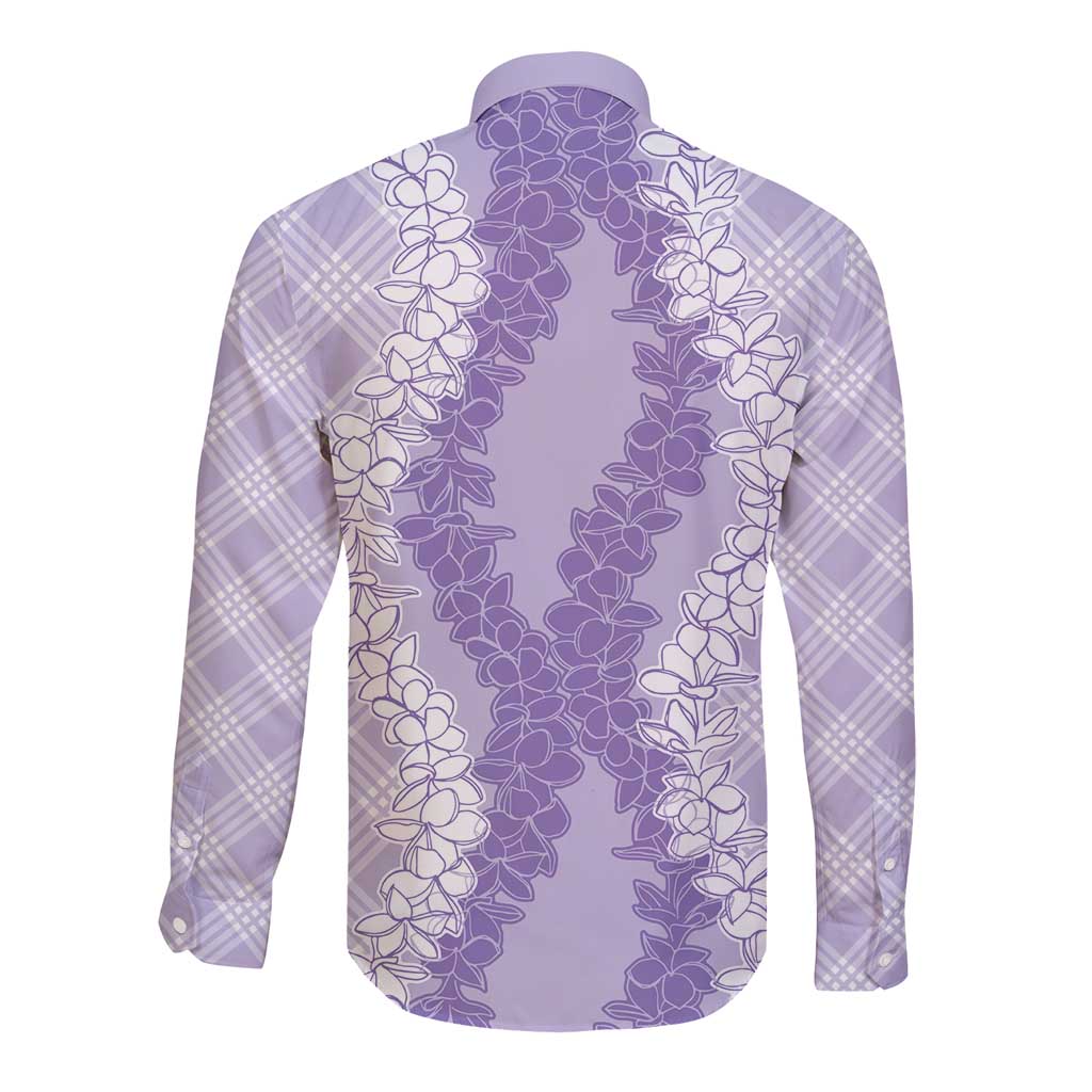 Hawaii Aloha Plumeria Lei Lavender Palaka Long Sleeve Button Shirt LT7 - Polynesian Pride