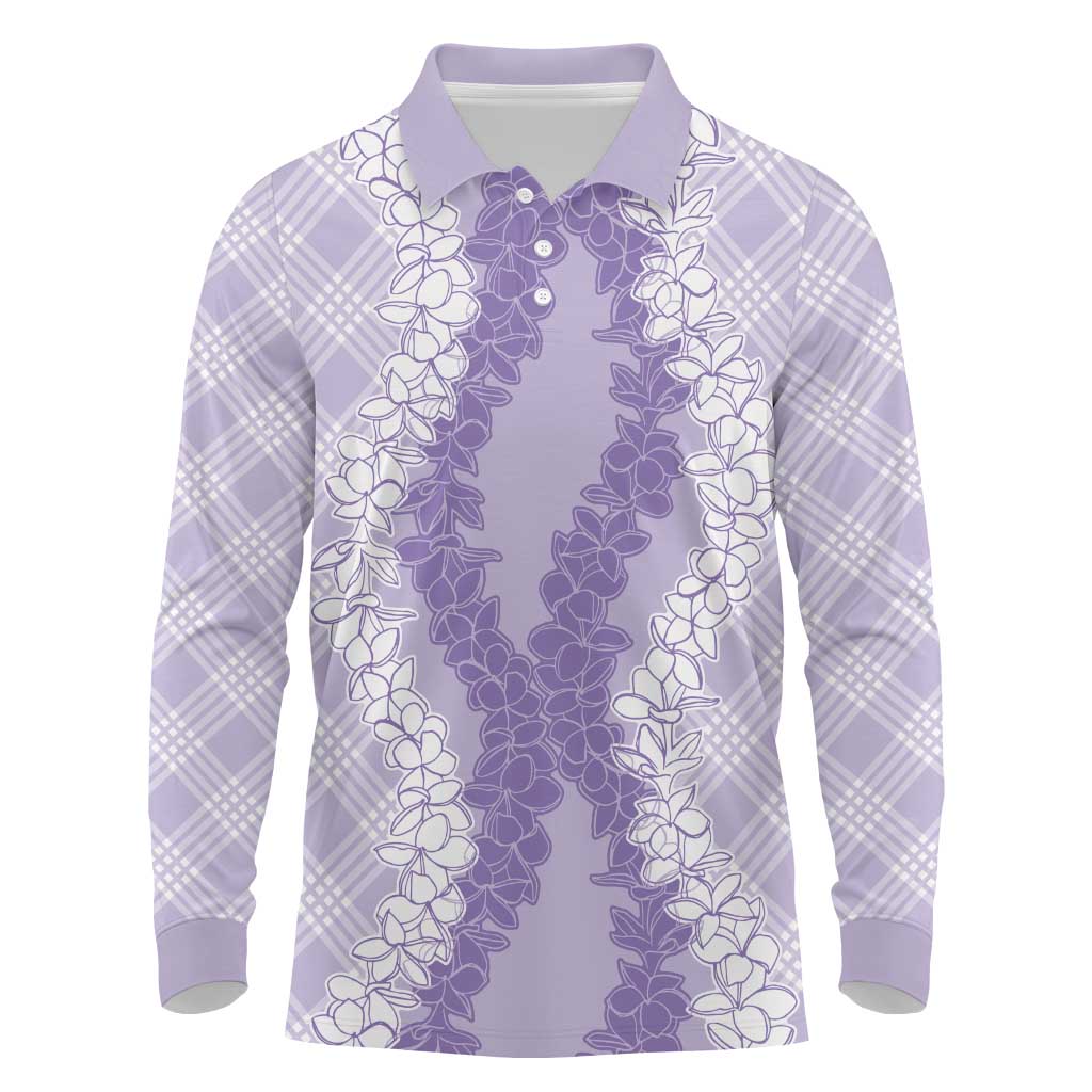 Hawaii Aloha Plumeria Lei Lavender Palaka Long Sleeve Polo Shirt - Polynesian Pride