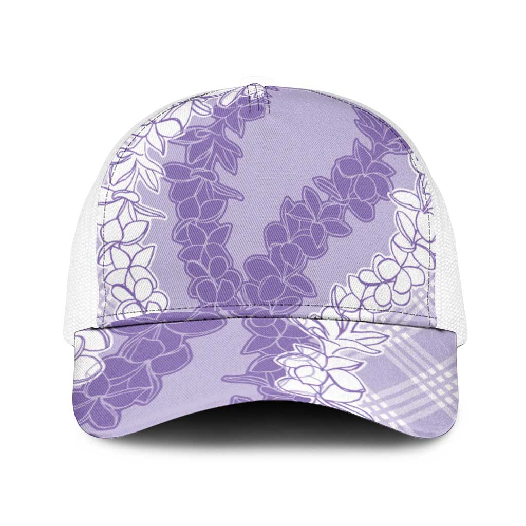 Hawaii Aloha Plumeria Lei Lavender Palaka Mesh Trucker Cap - Polynesian Pride