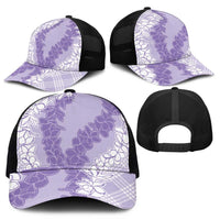 Hawaii Aloha Plumeria Lei Lavender Palaka Mesh Trucker Cap - Polynesian Pride