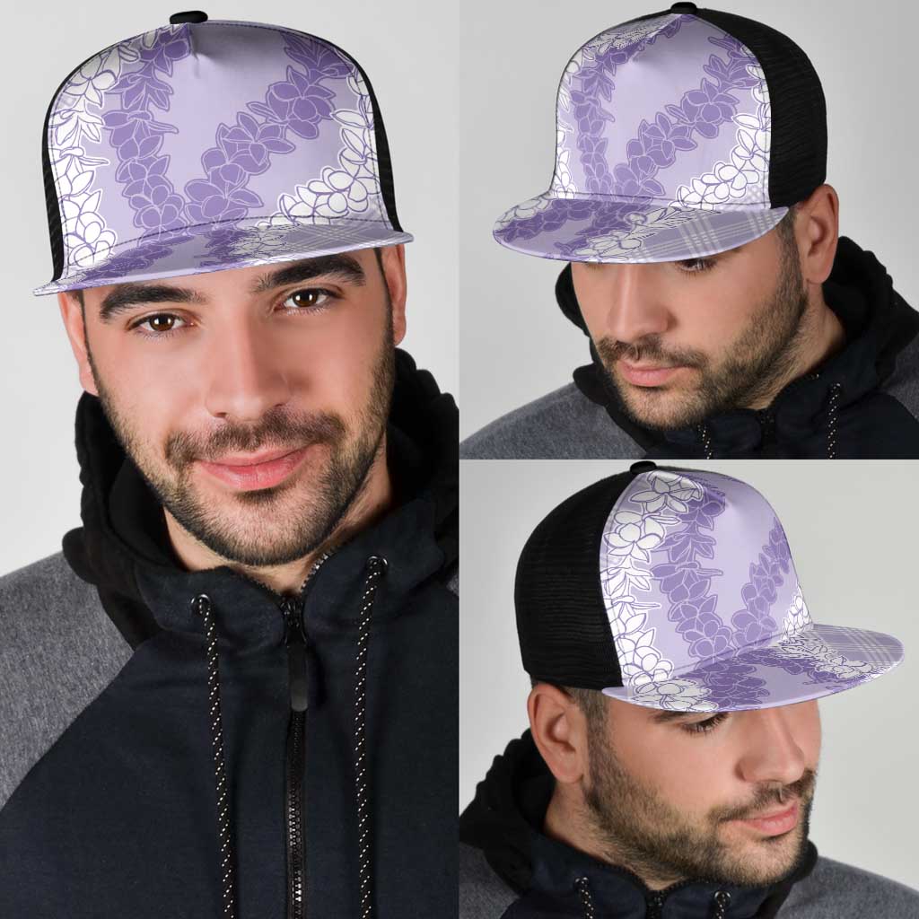 Hawaii Aloha Plumeria Lei Lavender Palaka Mesh Trucker Cap - Polynesian Pride