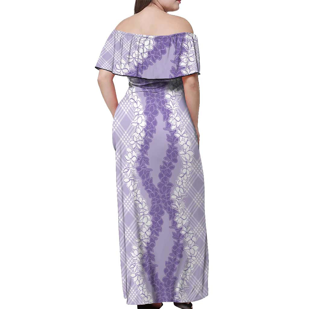 Hawaii Aloha Plumeria Lei Lavender Palaka Off Shoulder Maxi Dress - Polynesian Pride
