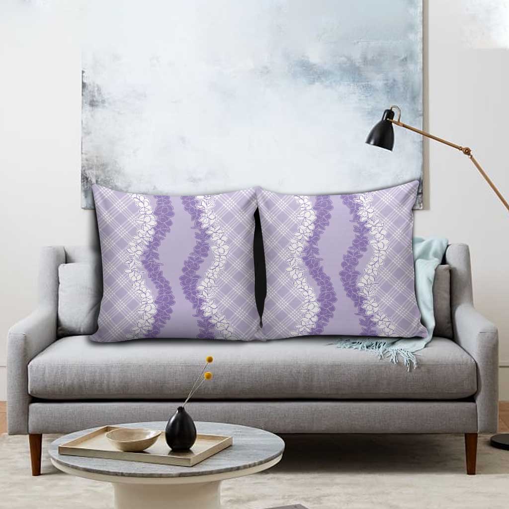 Hawaii Aloha Plumeria Lei Lavender Palaka Pillow Cover - Polynesian Pride