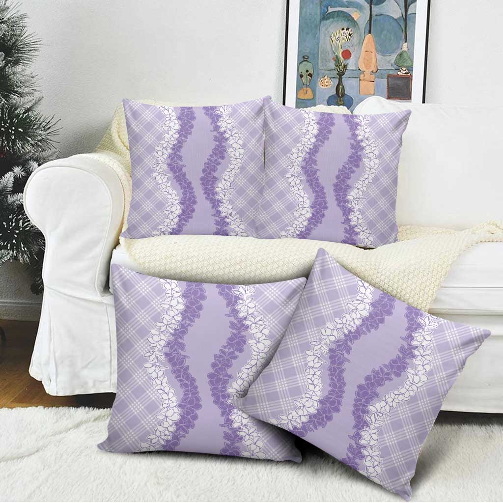 Hawaii Aloha Plumeria Lei Lavender Palaka Pillow Cover - Polynesian Pride