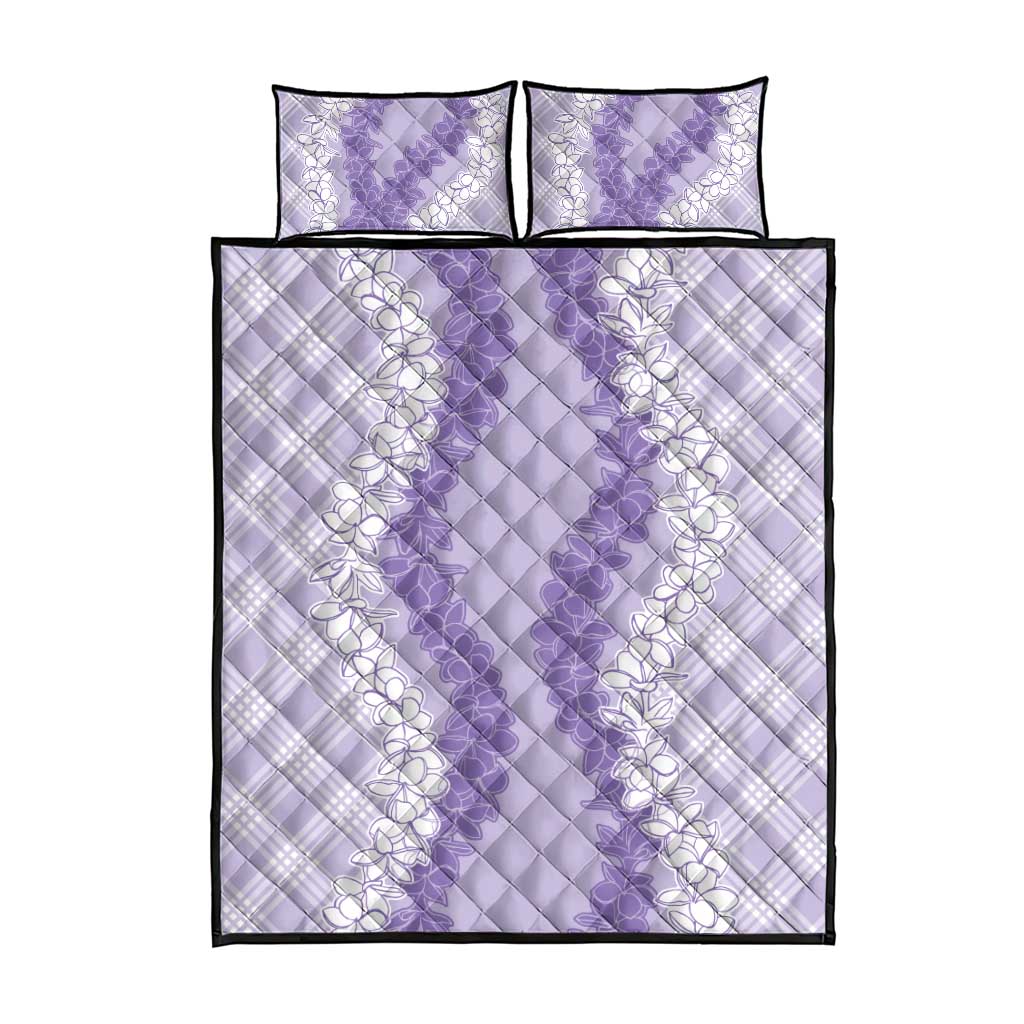 Hawaii Aloha Plumeria Lei Lavender Palaka Quilt Bed Set - Polynesian Pride