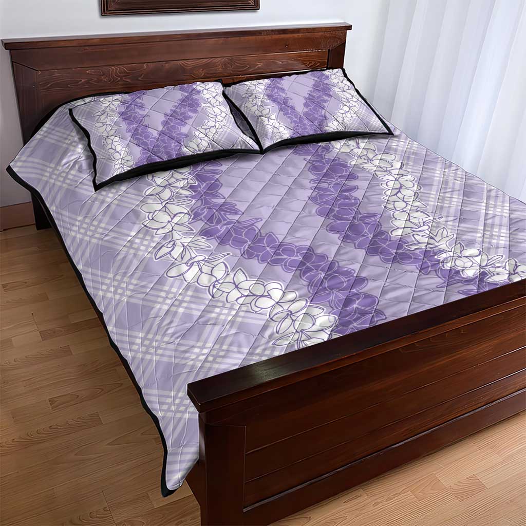 Hawaii Aloha Plumeria Lei Lavender Palaka Quilt Bed Set - Polynesian Pride