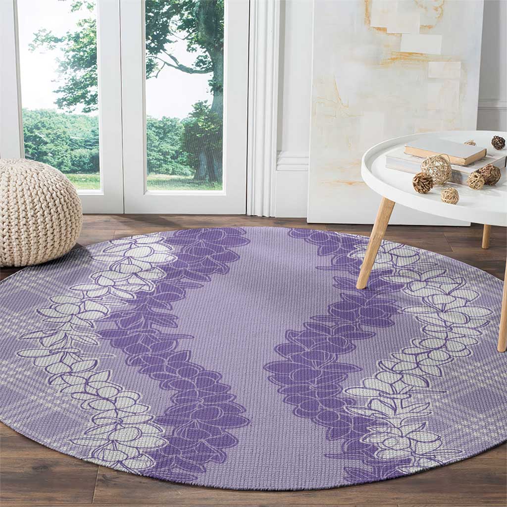 Hawaii Aloha Plumeria Lei Lavender Palaka Round Carpet - Polynesian Pride