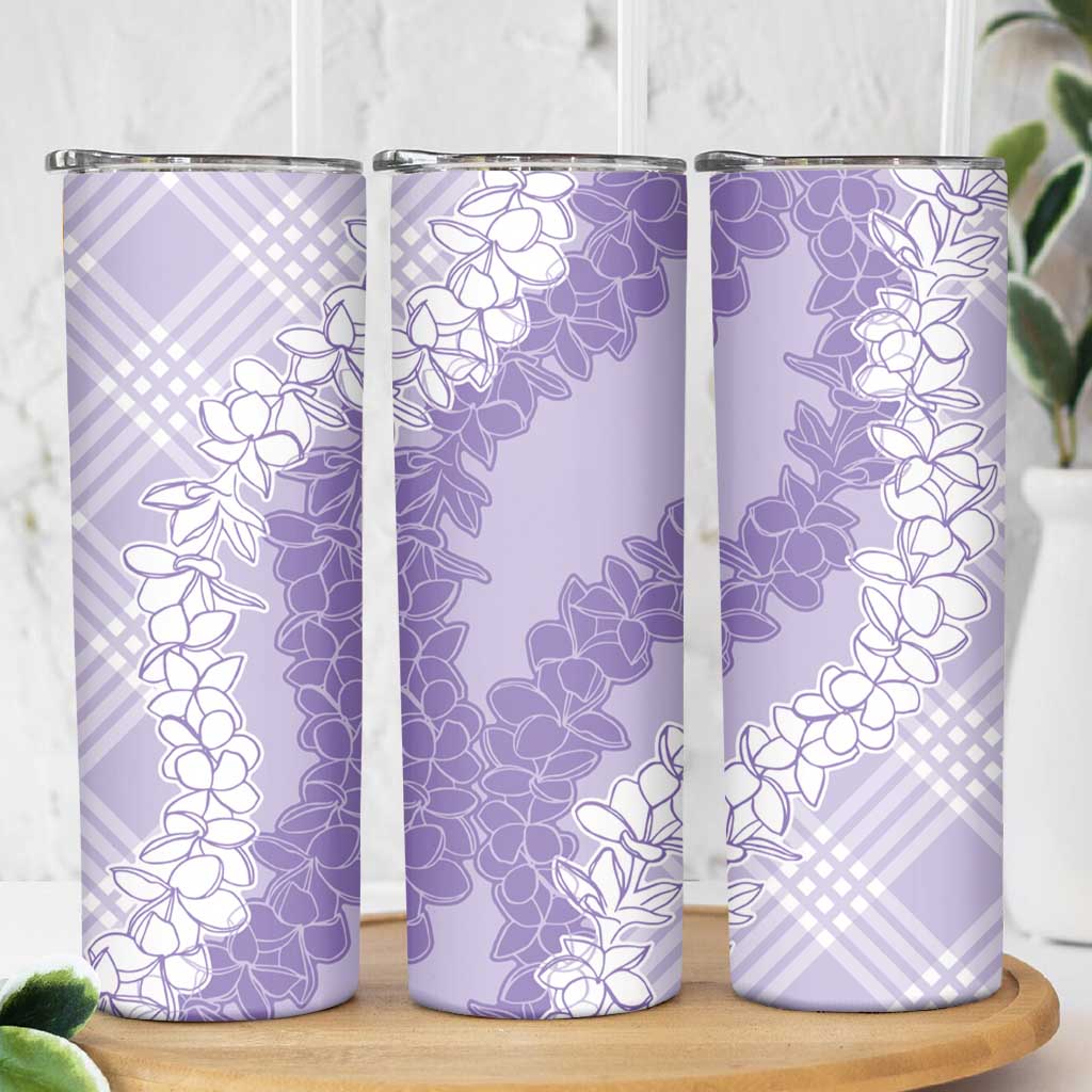 Hawaii Aloha Plumeria Lei Lavender Palaka Skinny Tumbler - Polynesian Pride