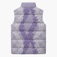 Hawaii Aloha Plumeria Lei Lavender Palaka Sleeveless Puffer Jacket LT7 - Polynesian Pride