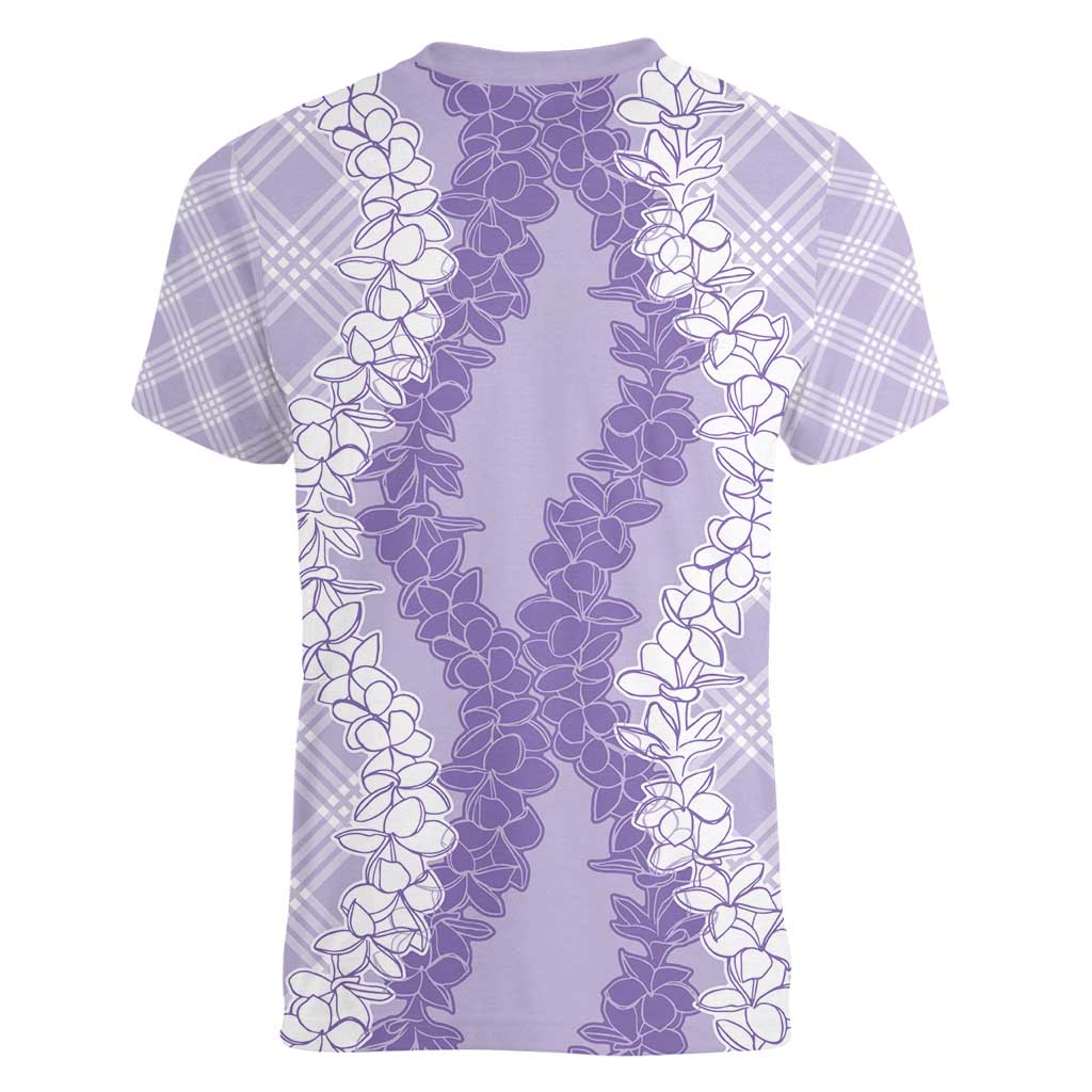Hawaii Aloha Plumeria Lei Lavender Palaka Women V-Neck T-Shirt - Polynesian Pride
