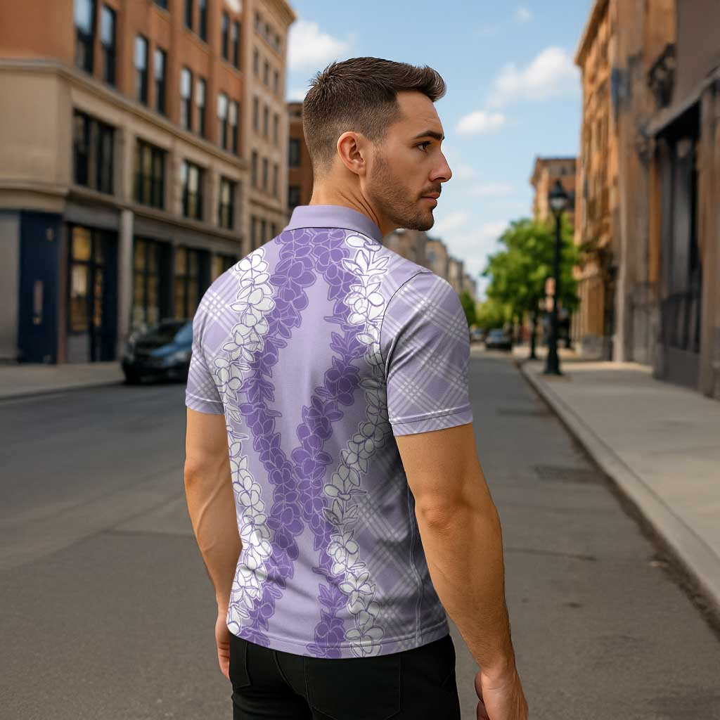 Hawaii Aloha Plumeria Lei Lavender Palaka Zipper Polo Shirt - Polynesian Pride