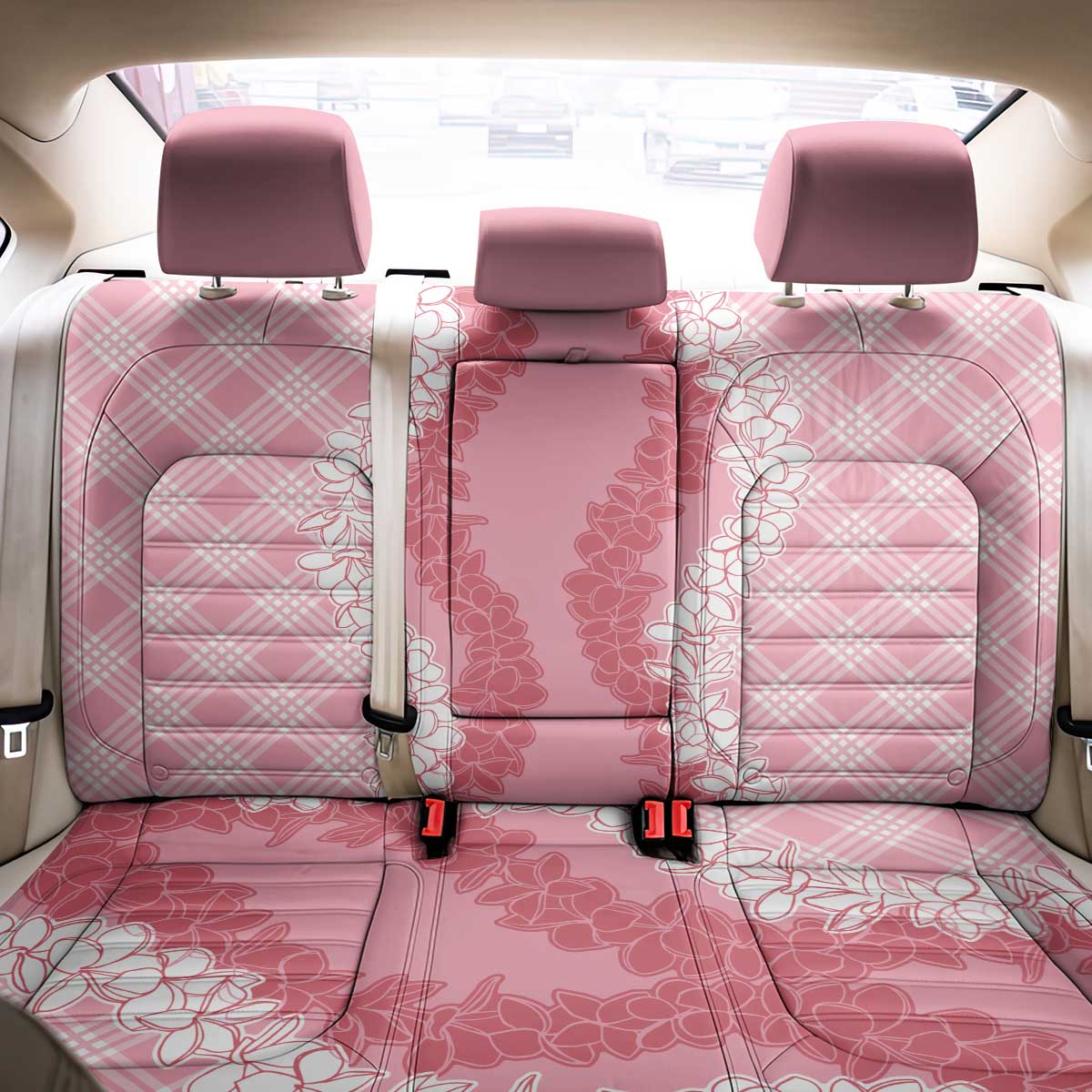 Hawaii Aloha Plumeria Lei Pink Palaka Back Car Seat Cover - Polynesian Pride