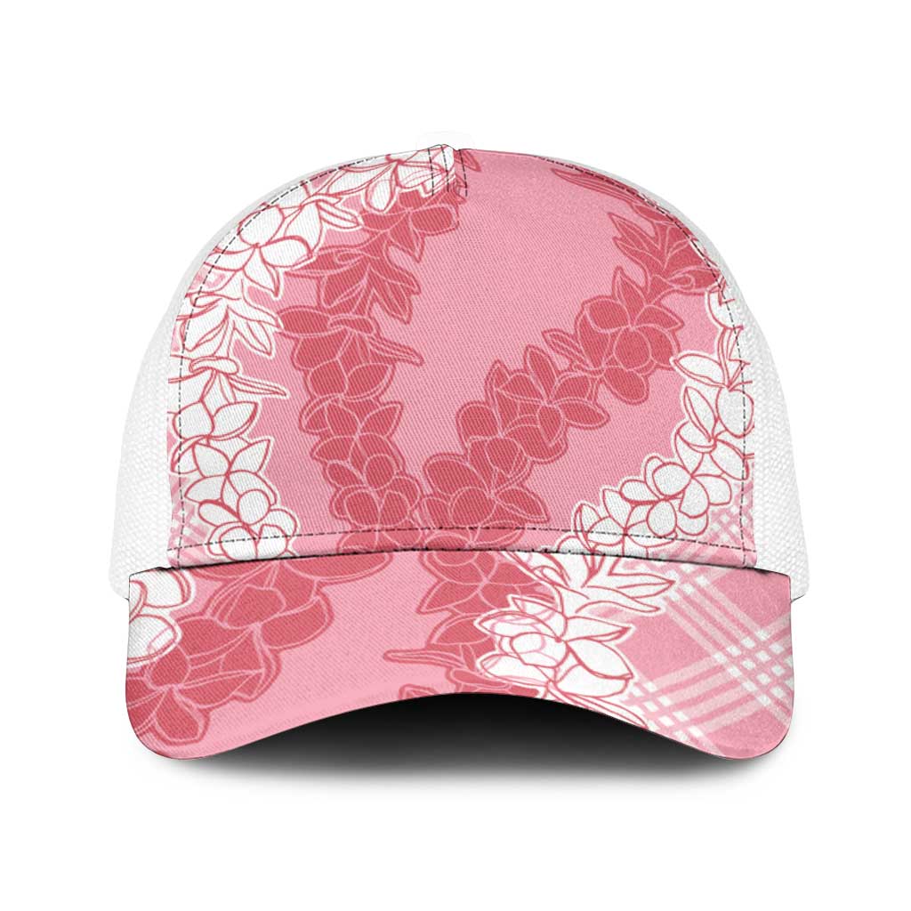 Hawaii Aloha Plumeria Lei Pink Palaka Baseball Net Cap - Polynesian Pride