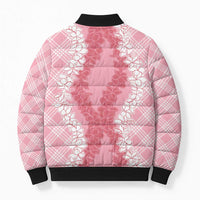 Hawaii Aloha Plumeria Lei Pink Palaka Bomber Puffer Jacket - Polynesian Pride