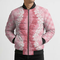 Hawaii Aloha Plumeria Lei Pink Palaka Bomber Puffer Jacket - Polynesian Pride
