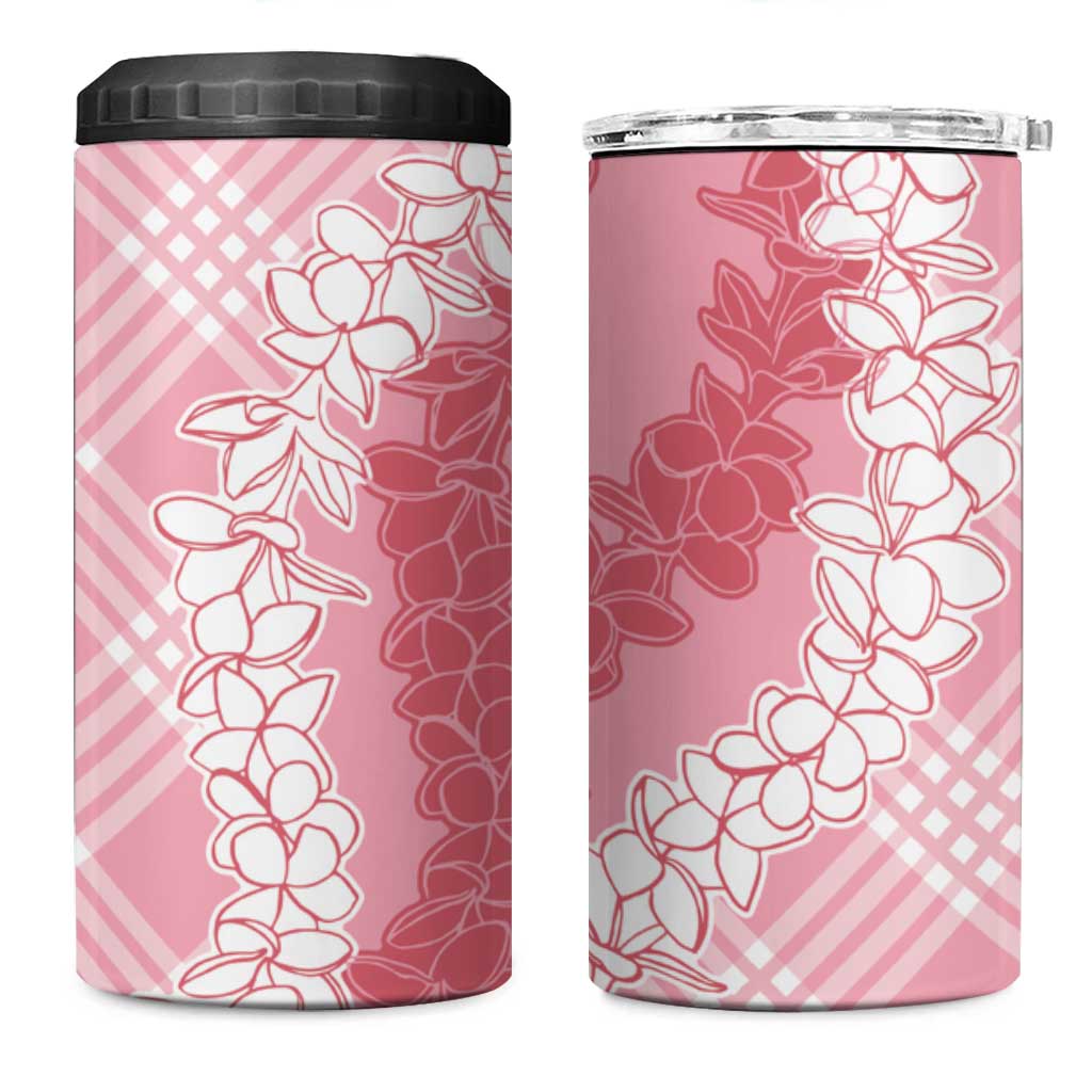 Hawaii Aloha Plumeria Lei Pink Palaka 4 in 1 Can Cooler Tumbler - Polynesian Pride