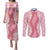 Hawaii Aloha Plumeria Lei Pink Palaka Couples Matching Puletasi and Long Sleeve Button Shirt - Polynesian Pride