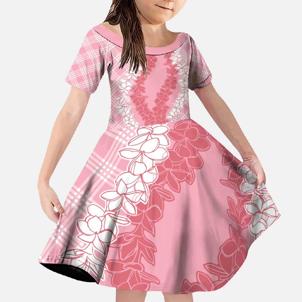 Hawaii Aloha Plumeria Lei Pink Palaka Family Matching Off Shoulder Maxi Dress and Hawaiian Shirt - Polynesian Pride